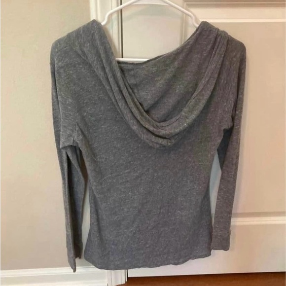 Gray Hooded Long Sleeve Top with Blue Logo - Picture 3 of 4